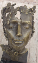 Abstract Surreal Female Bust Face Mask Butterflies Bronze Metal Sculpture Dali