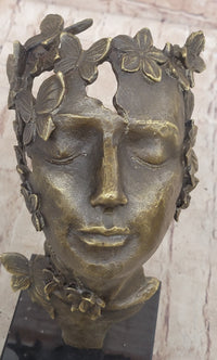 Abstract Surreal Female Bust Face Mask Butterflies Bronze Metal Sculpture Dali