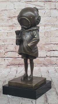 Space Girl and Bird by Banksy - Bronze Sculpture on Marble