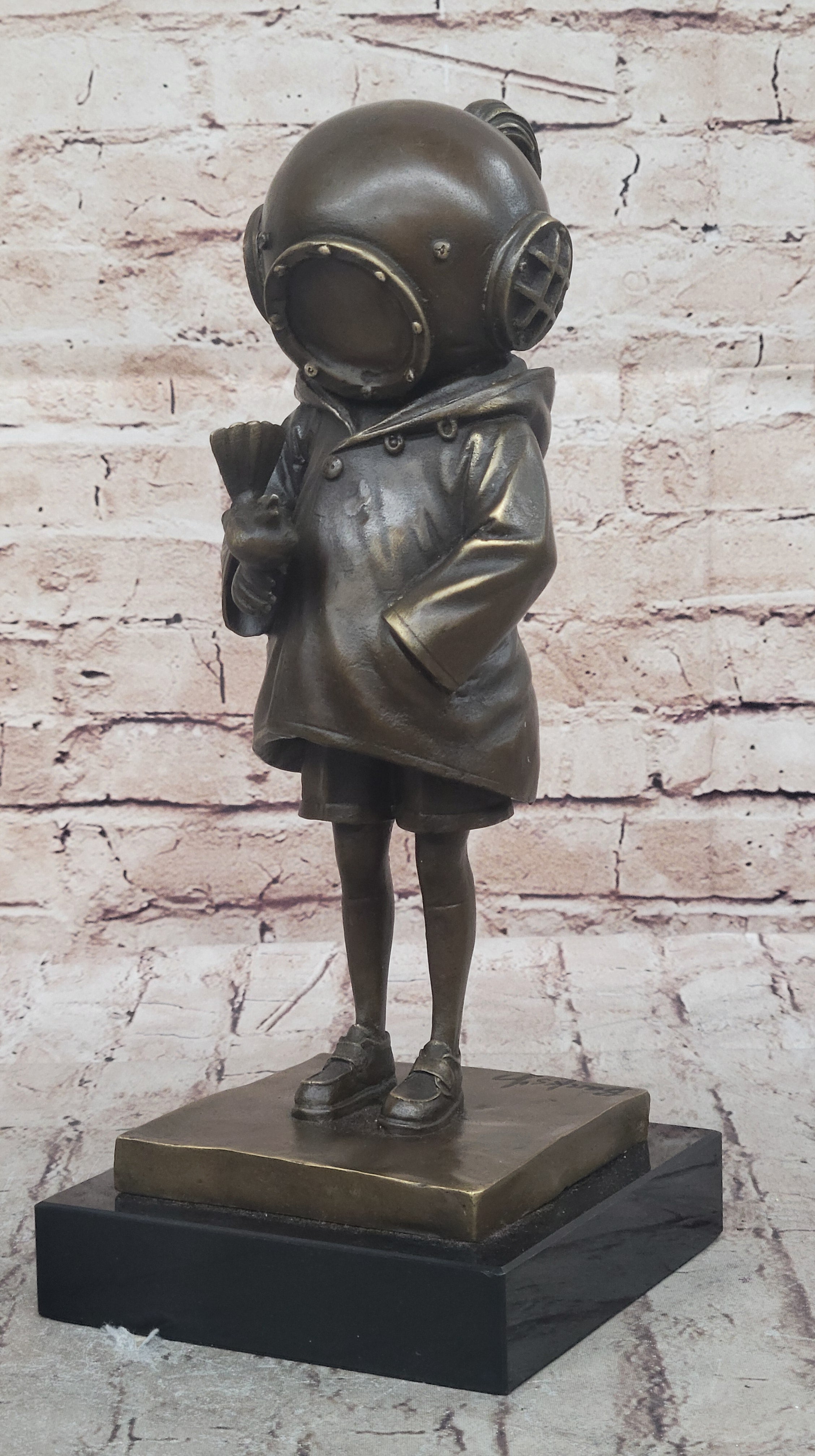 Space Girl and Bird by Banksy - Bronze Sculpture on Marble