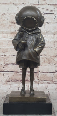 Space Girl and Bird by Banksy - Bronze Sculpture on Marble