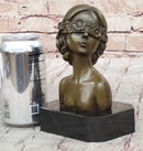 Woman Blindfolded with Flowers - Bronze Metal Modern Art Bust