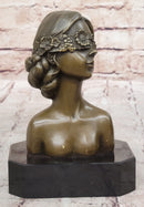 Woman Blindfolded with Flowers - Bronze Metal Modern Art Bust