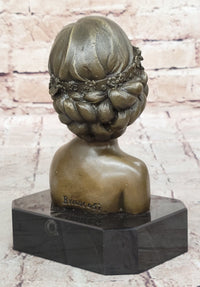Woman Blindfolded with Flowers - Bronze Metal Modern Art Bust