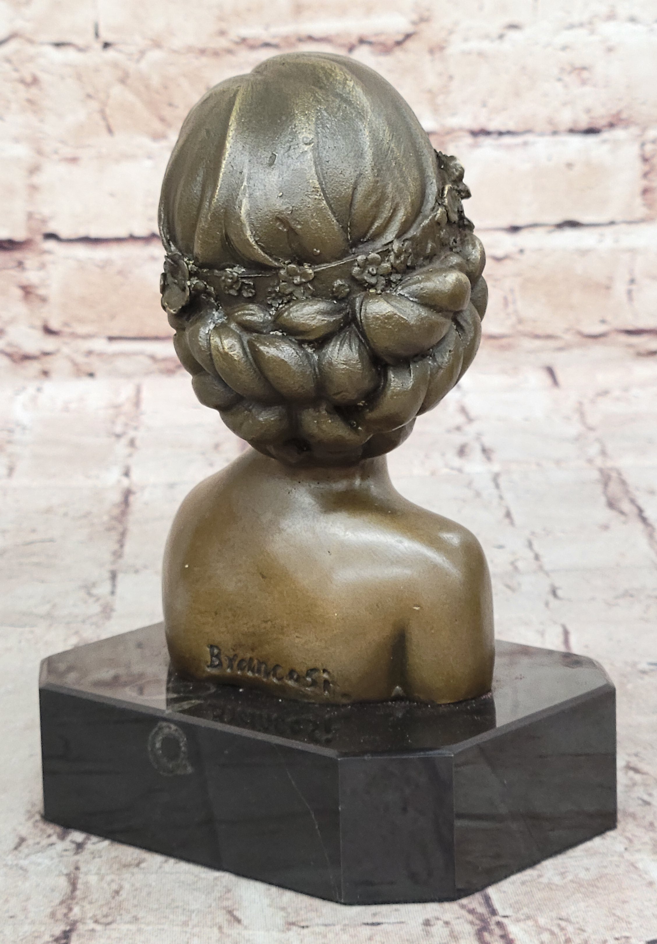 Woman Blindfolded with Flowers - Bronze Metal Modern Art Bust