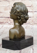 Woman Blindfolded with Flowers - Bronze Metal Modern Art Bust