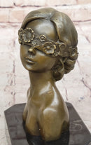 Woman Blindfolded with Flowers - Bronze Metal Modern Art Bust