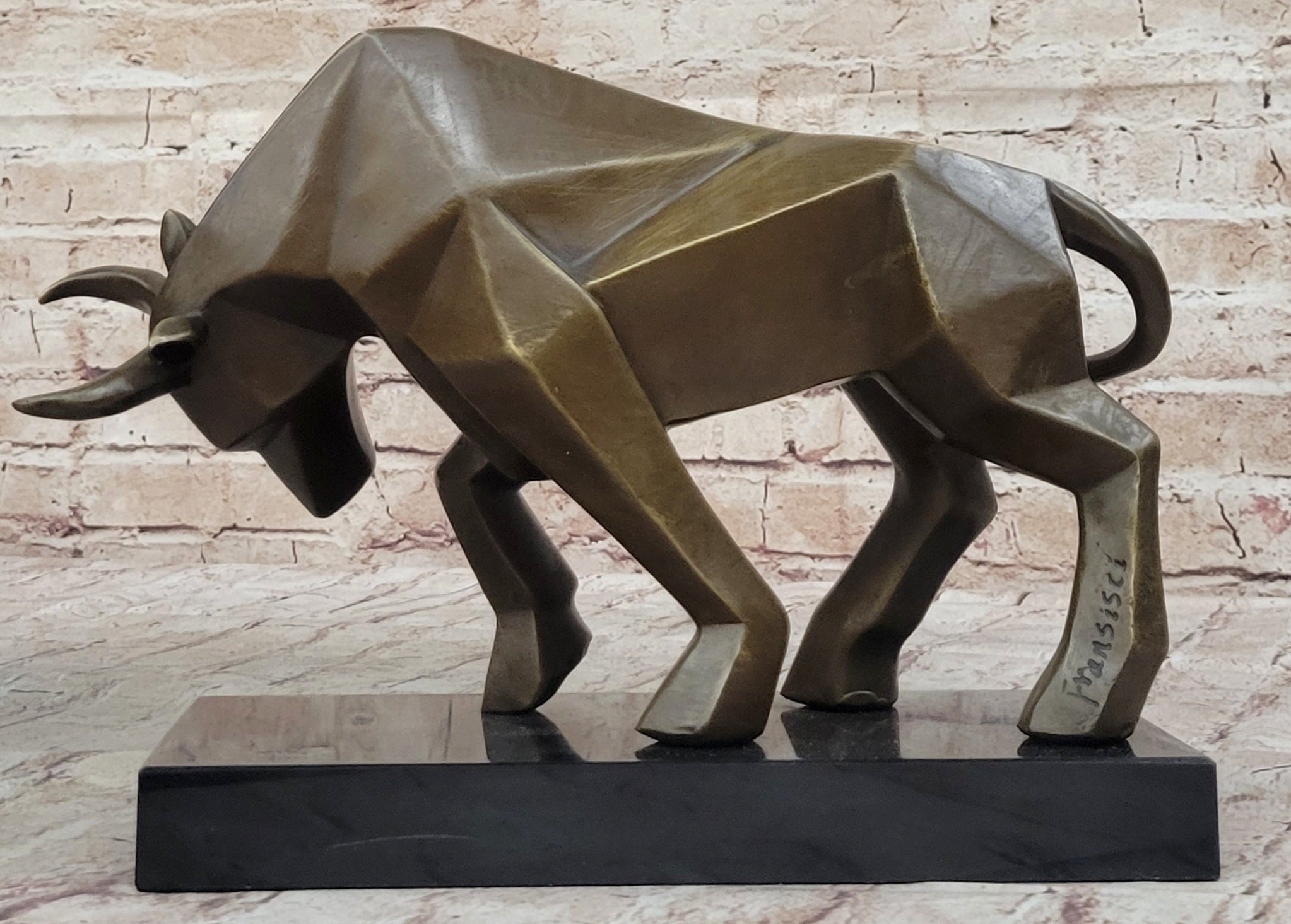 Geometric Abstract Modern Art Bronze Bull Sculpture Signed Fransisci