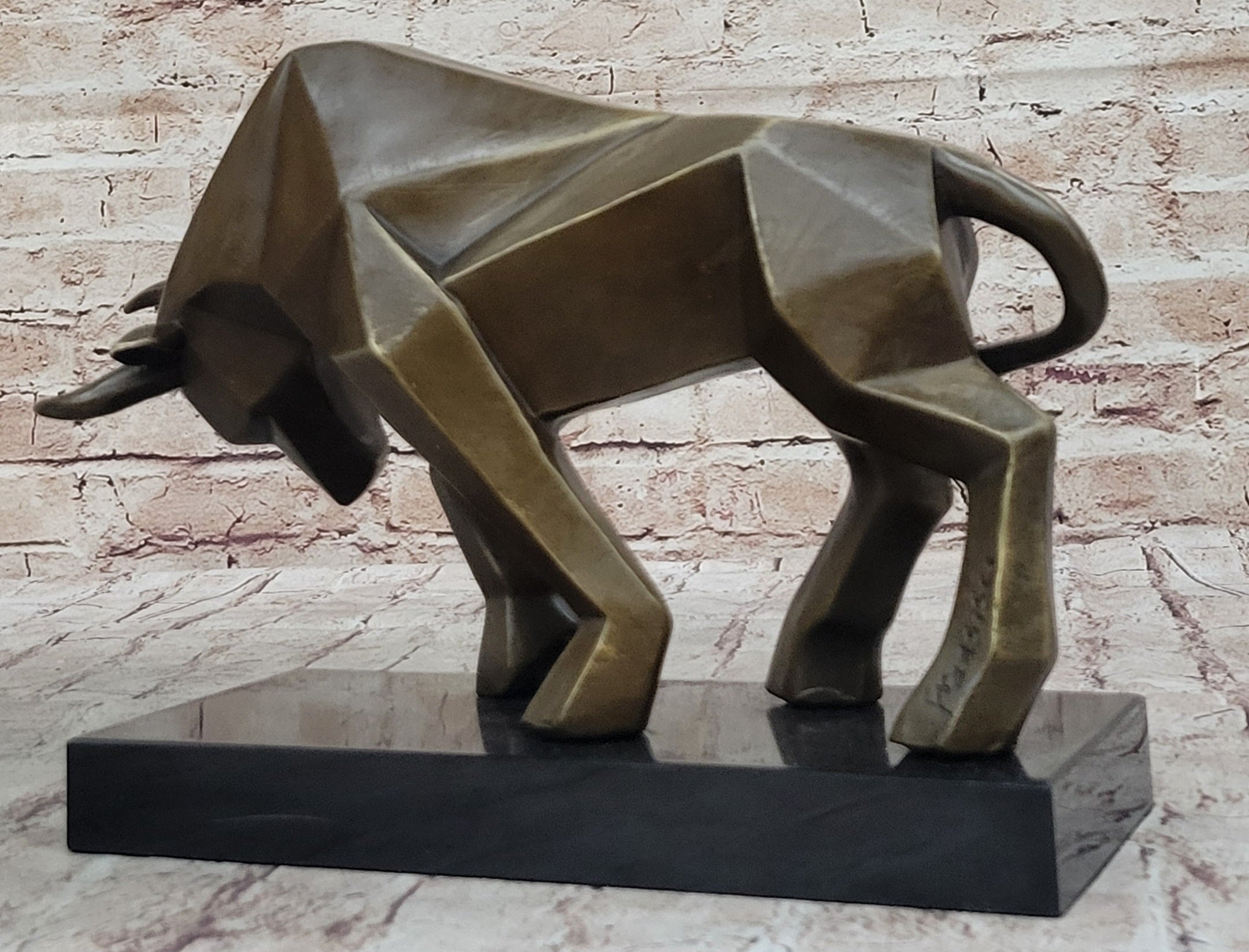 Geometric Abstract Modern Art Bronze Bull Sculpture Signed Fransisci