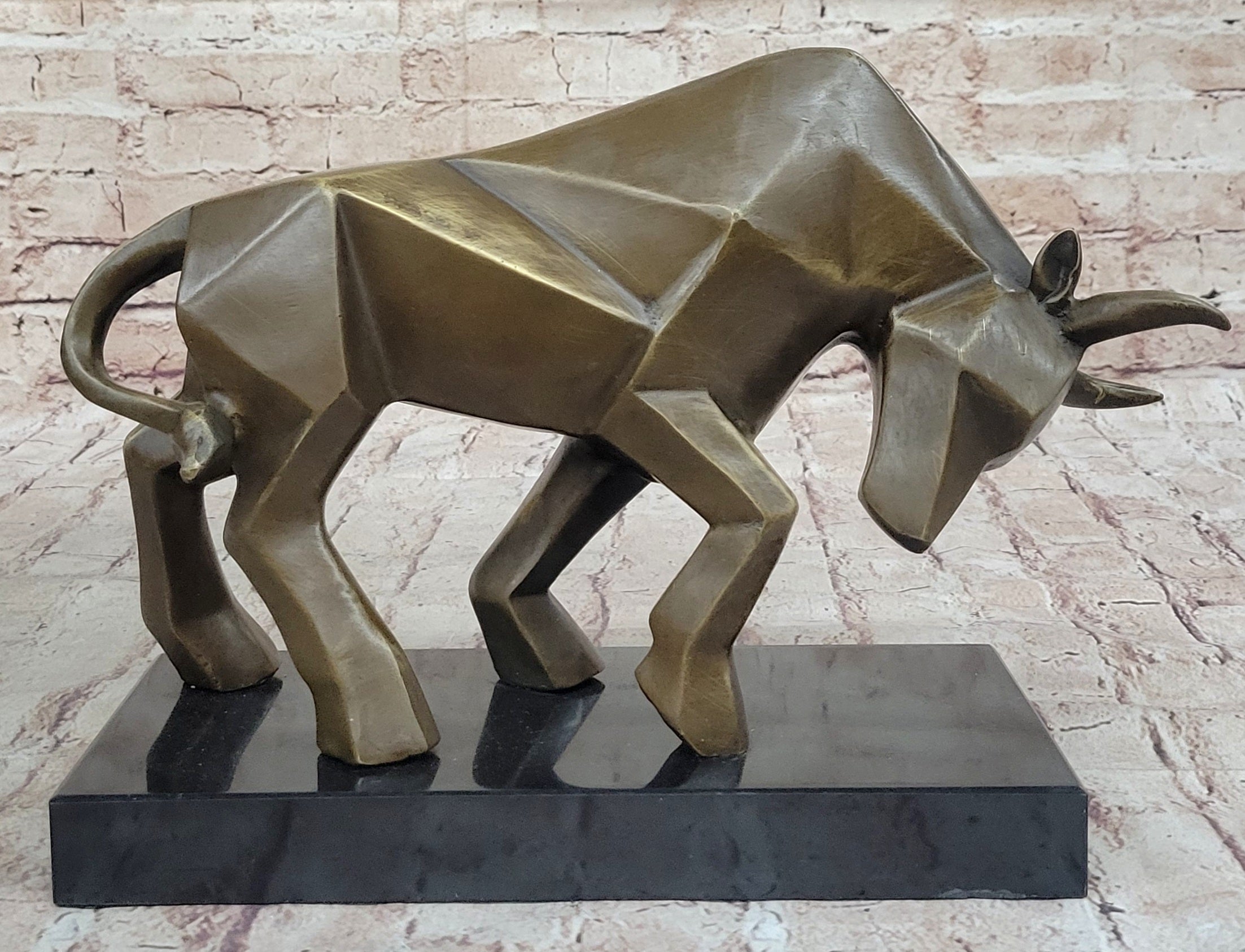 Geometric Abstract Modern Art Bronze Bull Sculpture Signed Fransisci