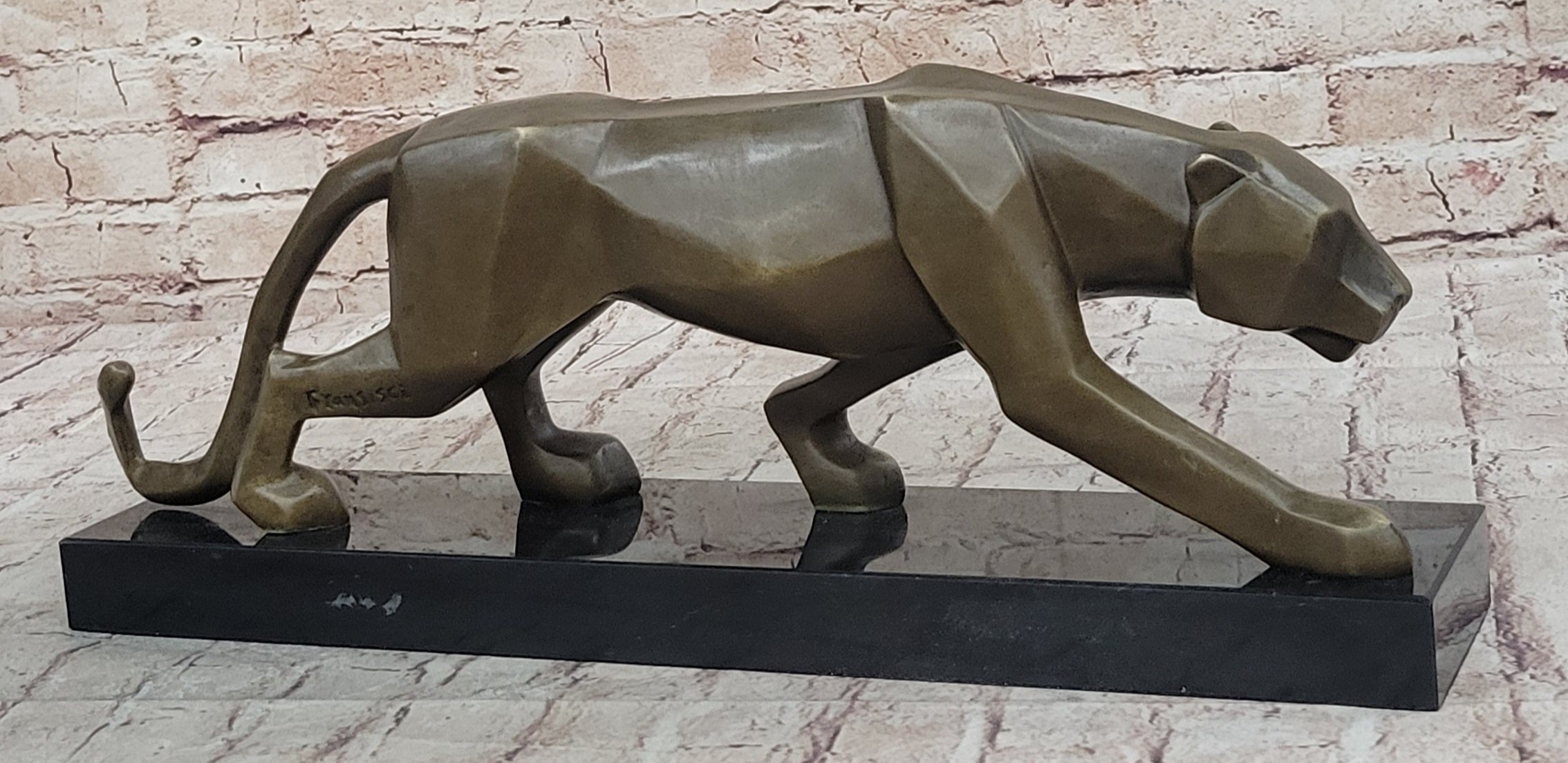 Geometric Modern Art Bronze Sculpture of Lion Cougar Puma