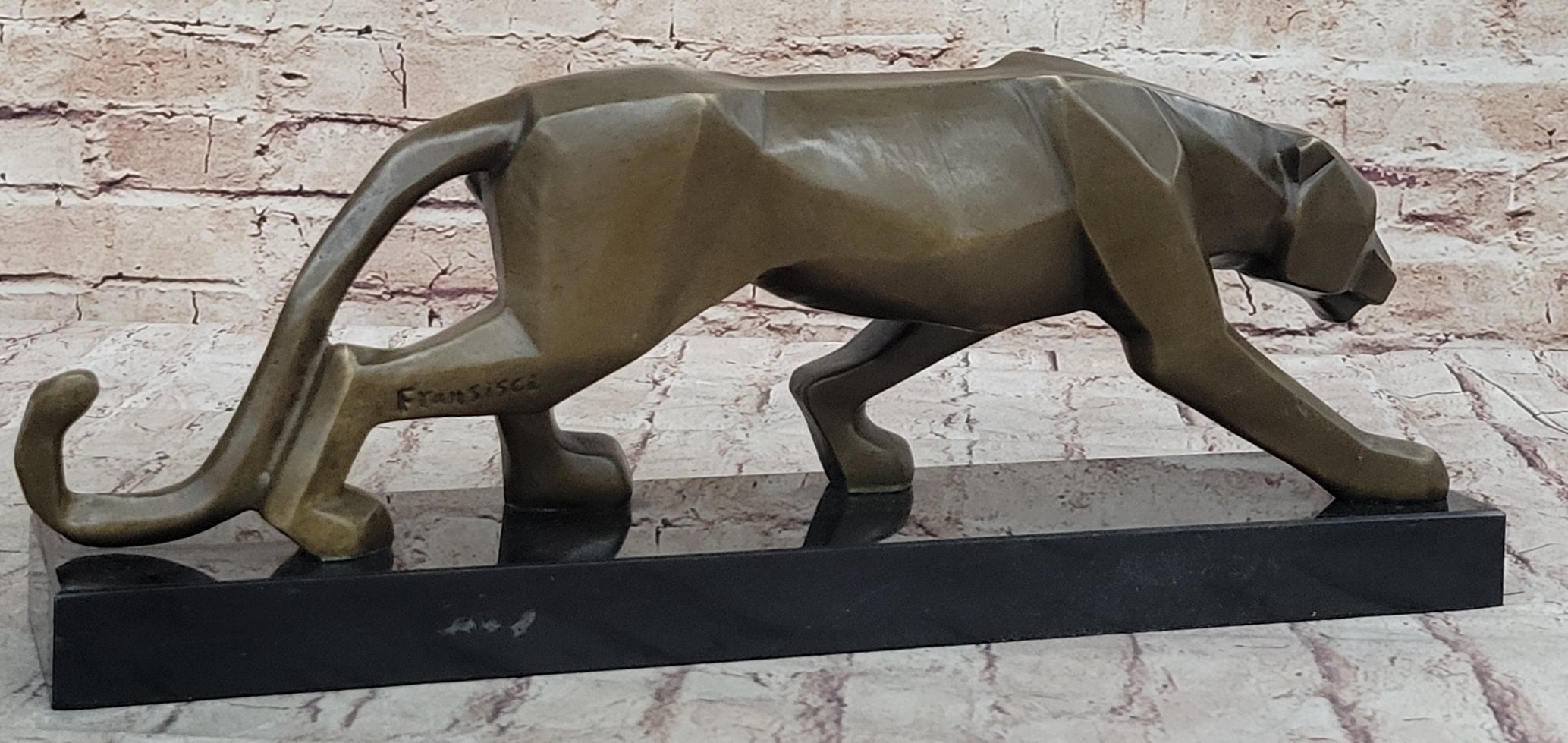 Geometric Modern Art Bronze Sculpture of Lion Cougar Puma