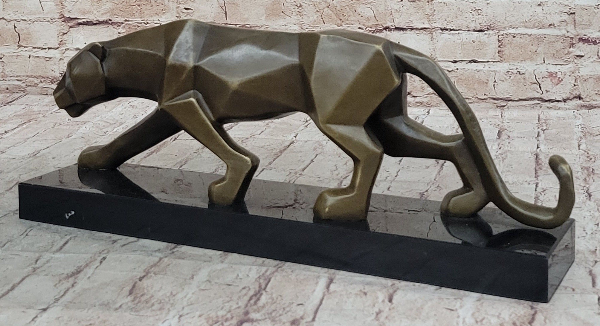Geometric Modern Art Bronze Sculpture of Lion Cougar Puma