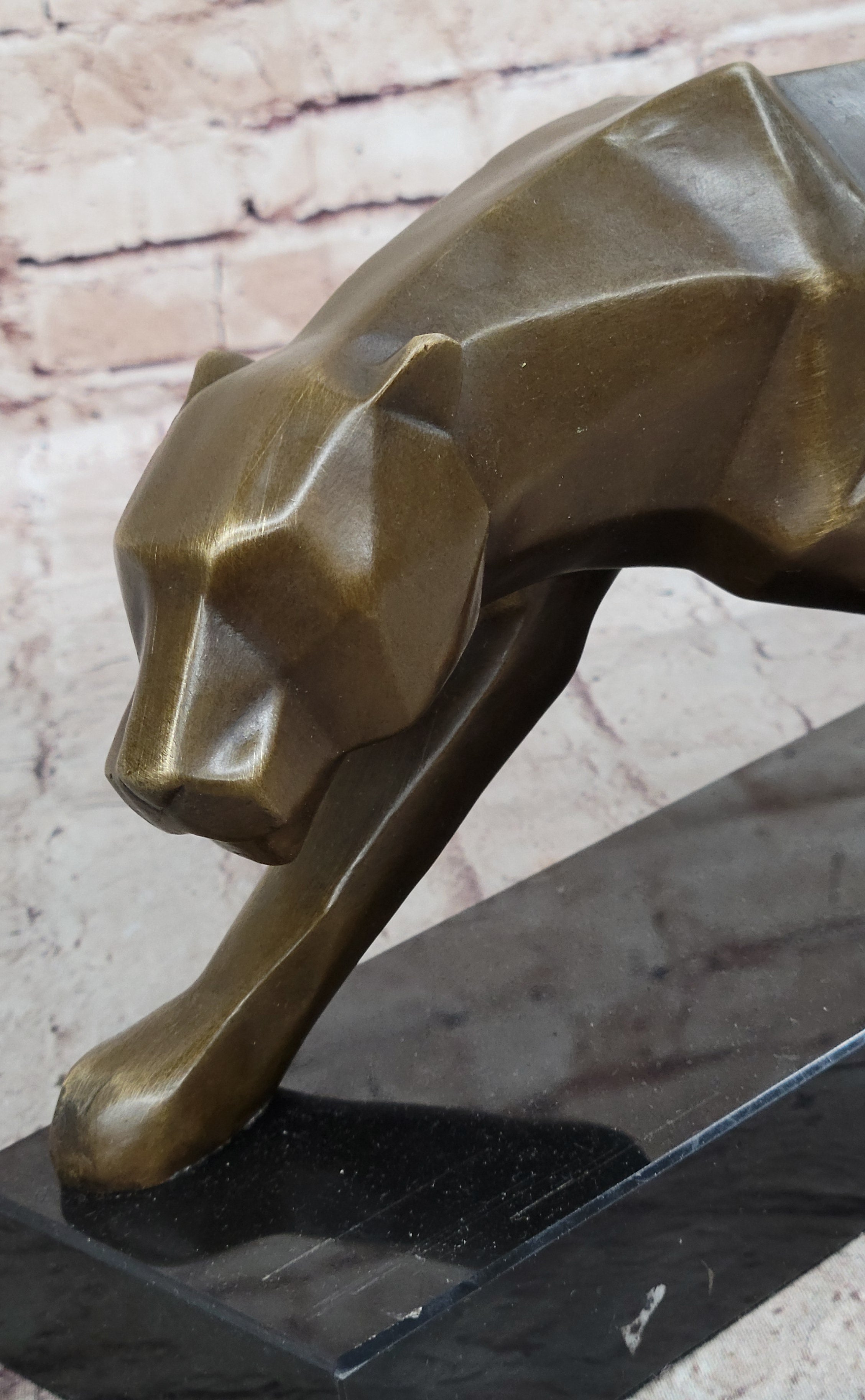 Geometric Modern Art Bronze Sculpture of Lion Cougar Puma
