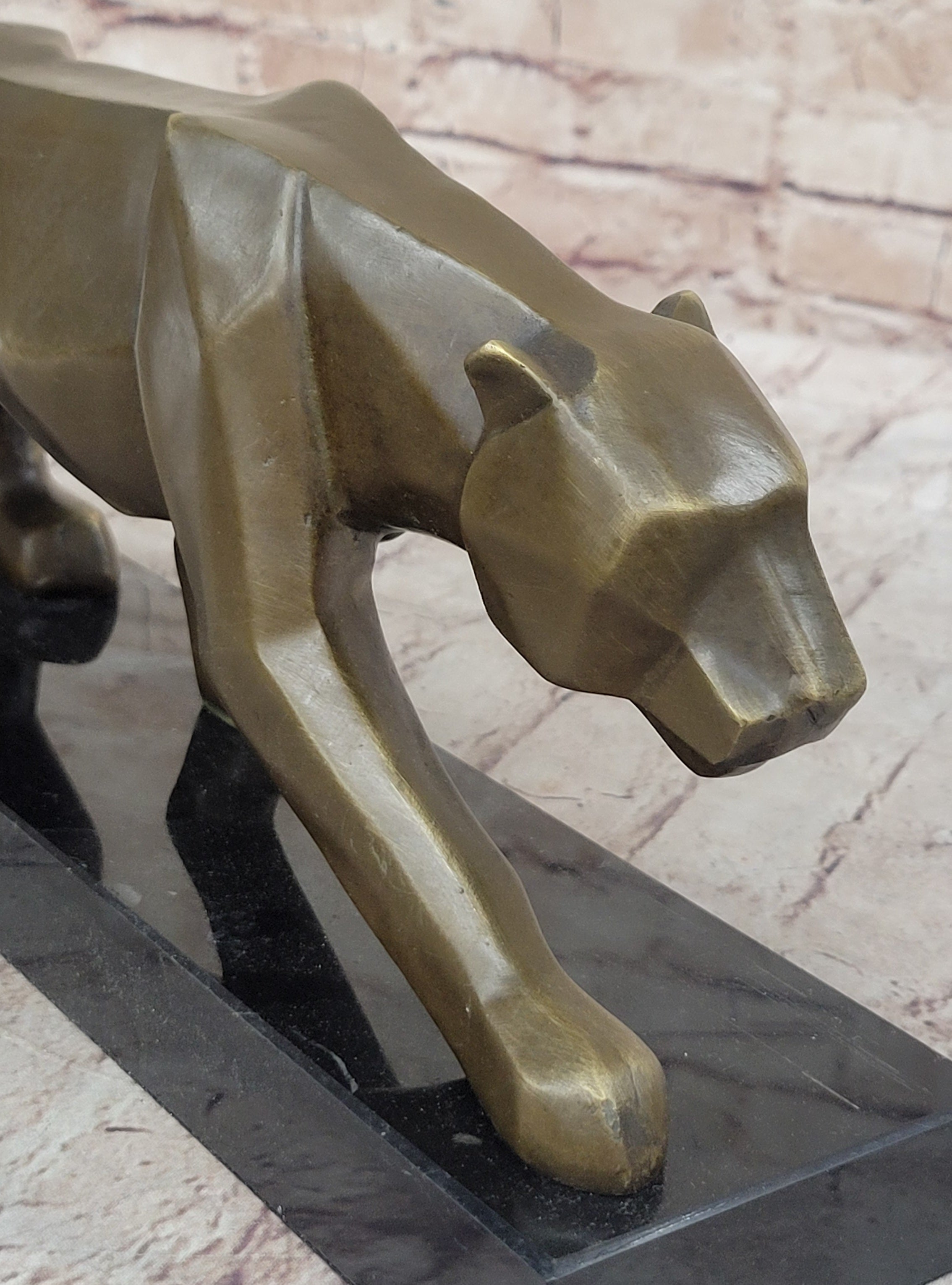 Geometric Modern Art Bronze Sculpture of Lion Cougar Puma