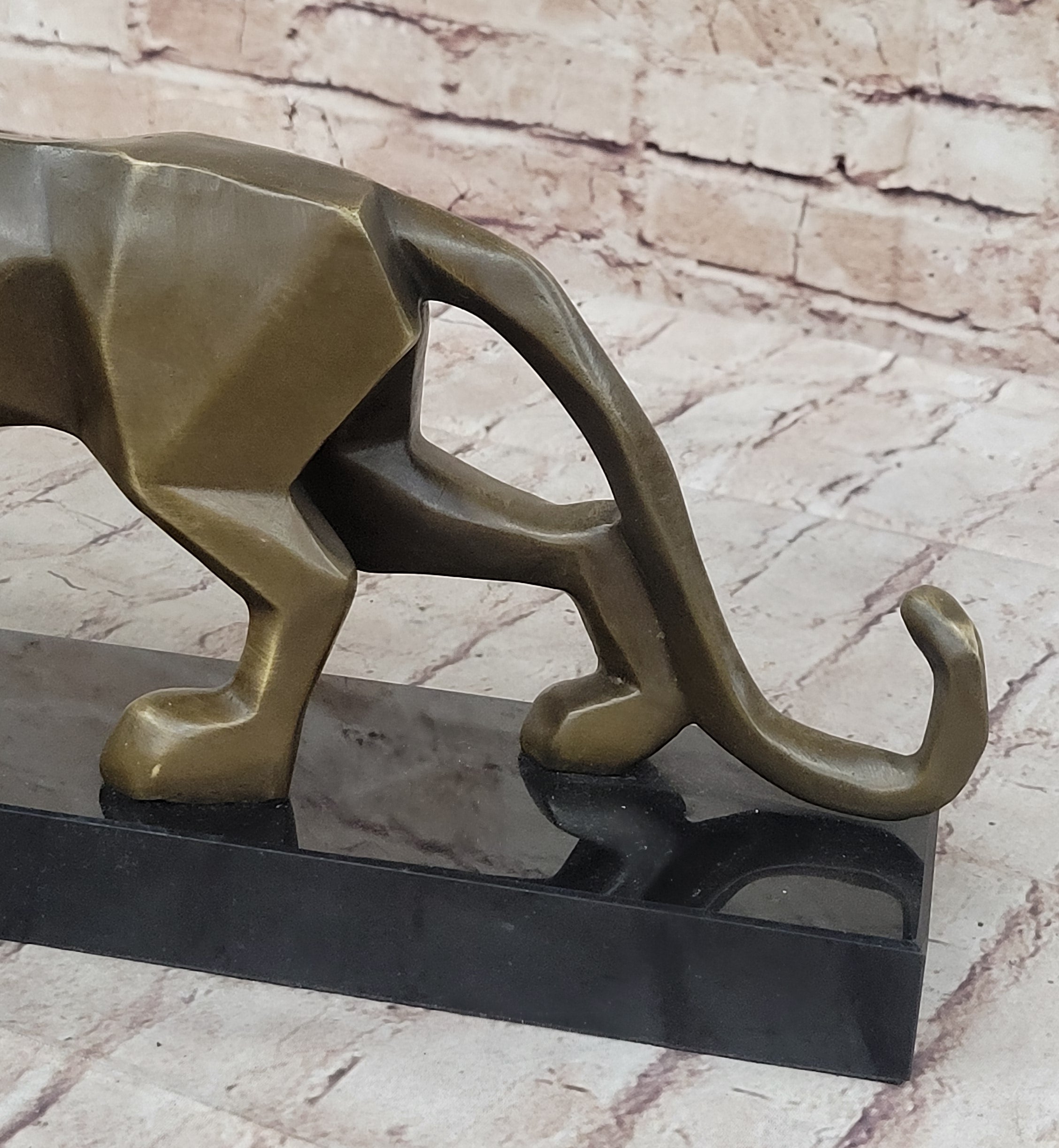 Geometric Modern Art Bronze Sculpture of Lion Cougar Puma