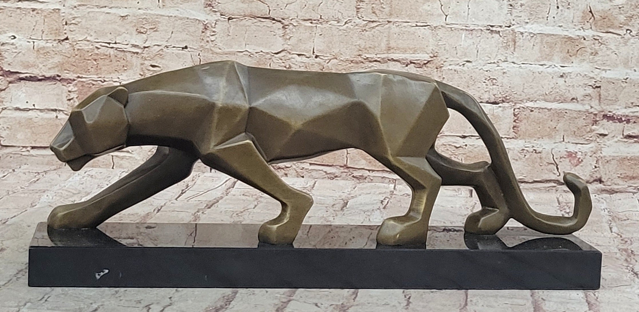 Geometric Modern Art Bronze Sculpture of Lion Cougar Puma
