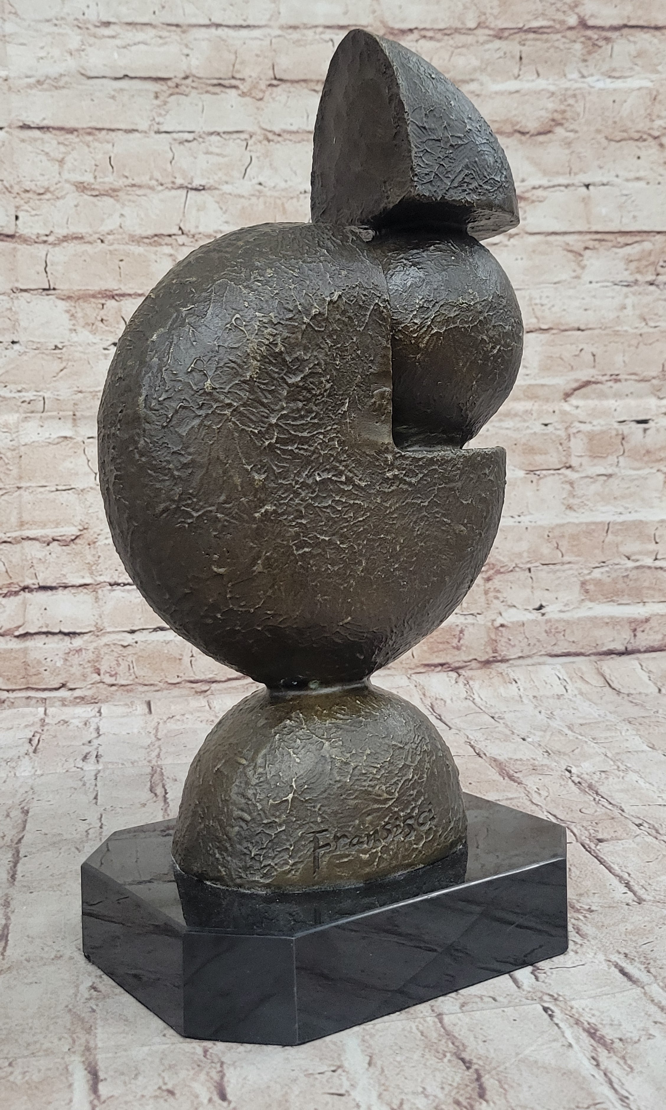 Geometric Bronze Metal Pac Man Inspired Art Sculpture by Fransisci