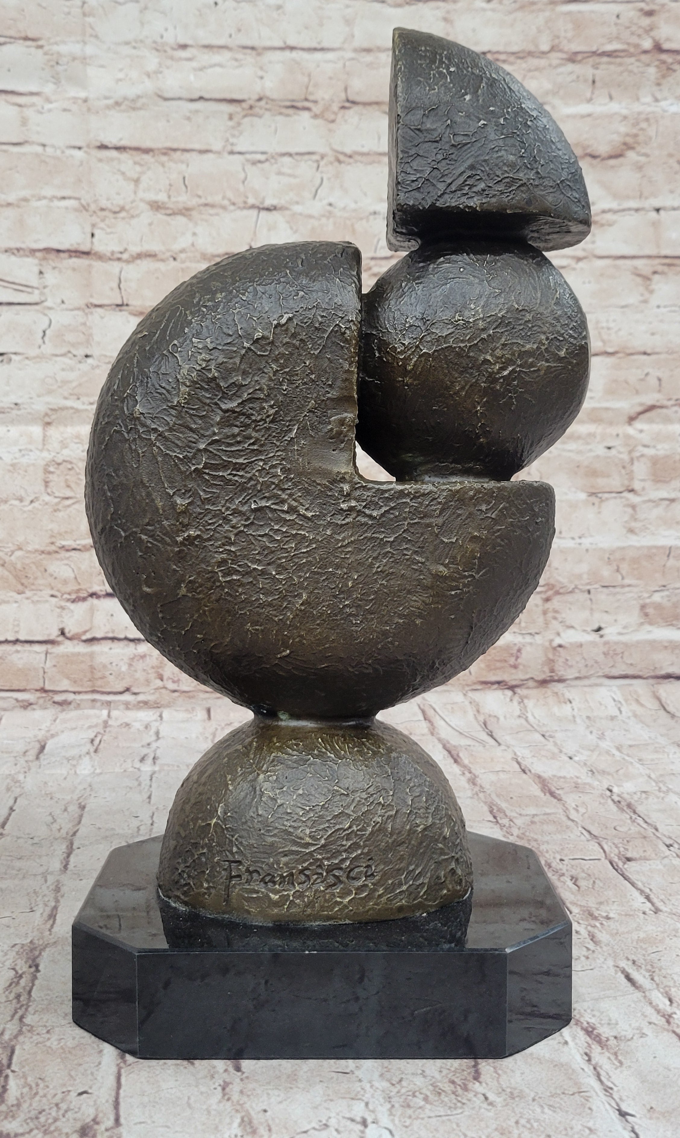 Geometric Bronze Metal Pac Man Inspired Art Sculpture by Fransisci