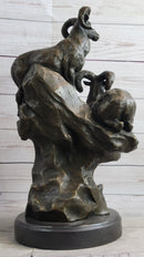 Rams Goats on Rocks Bronze Sculpture on Marble Base