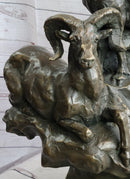 Rams Goats on Rocks Bronze Sculpture on Marble Base