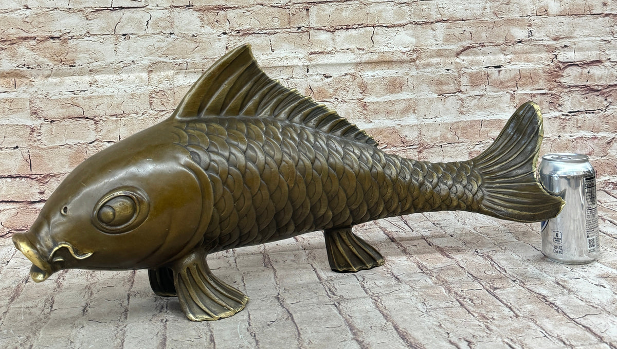 Hot Cast Bronze Koi Carp Chinese Fish Sculpture Signed Art