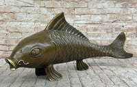 Hot Cast Bronze Koi Carp Chinese Fish Sculpture Signed Art