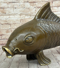 Hot Cast Bronze Koi Carp Chinese Fish Sculpture Signed Art