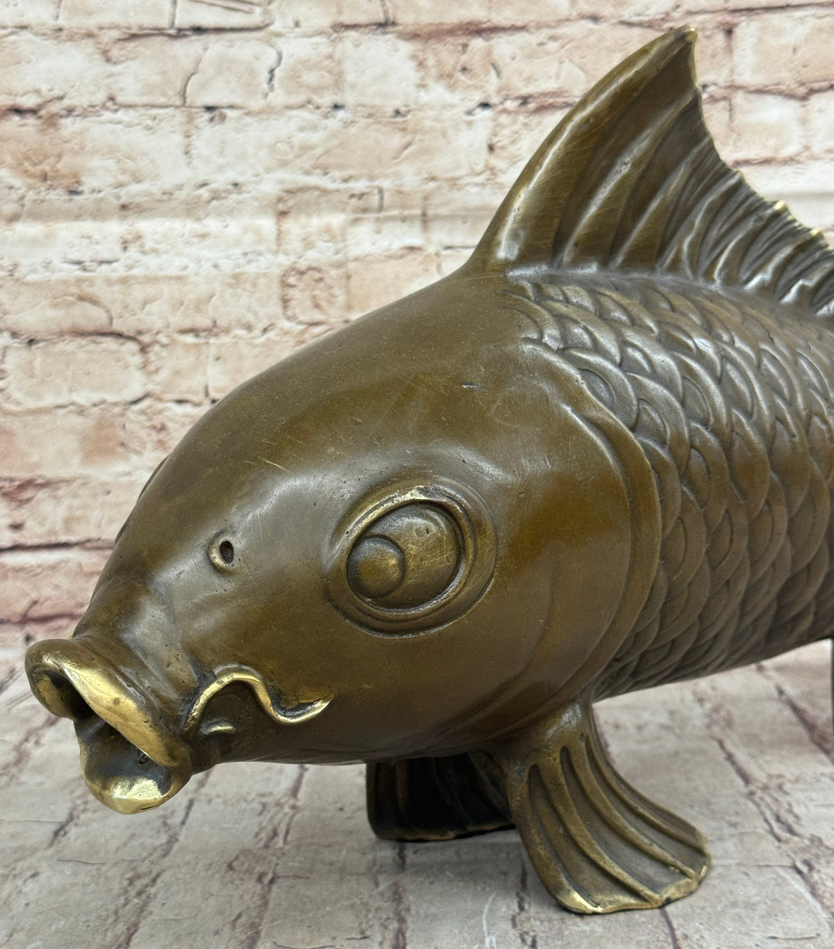 Hot Cast Bronze Koi Carp Chinese Fish Sculpture Signed Art