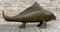 Hot Cast Bronze Koi Carp Chinese Fish Sculpture Signed Art