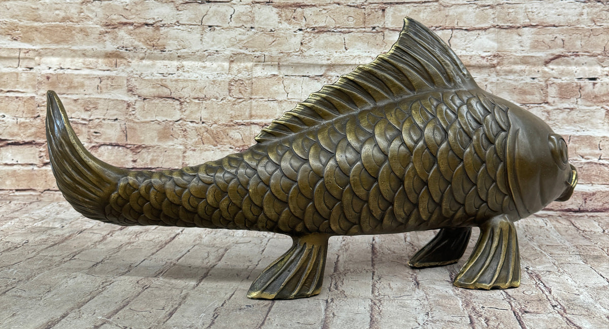 Hot Cast Bronze Koi Carp Chinese Fish Sculpture Signed Art