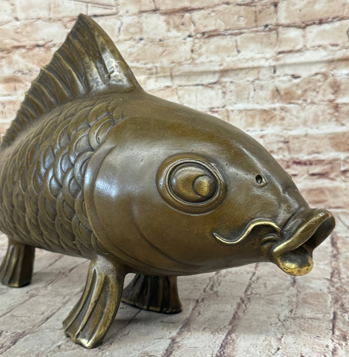 Hot Cast Bronze Koi Carp Chinese Fish Sculpture Signed Art
