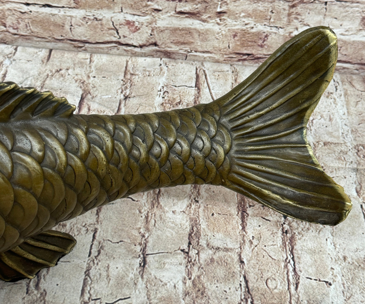 Hot Cast Bronze Koi Carp Chinese Fish Sculpture Signed Art