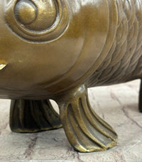 Hot Cast Bronze Koi Carp Chinese Fish Sculpture Signed Art