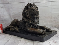 Antoine Barye Hot Cast Bronze Guardian Lion on Marble Base