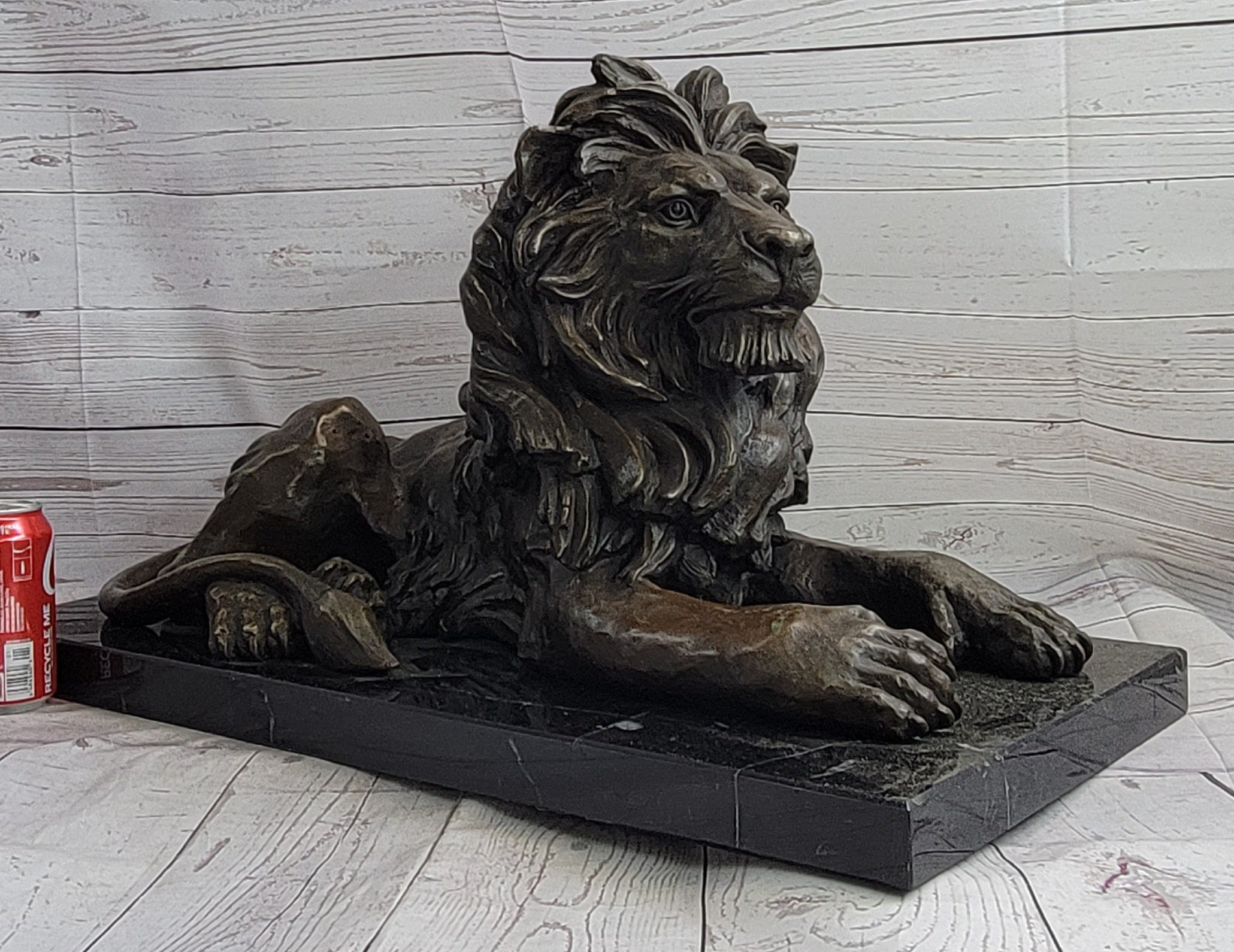 Antoine Barye Hot Cast Bronze Guardian Lion on Marble Base