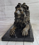 Antoine Barye Hot Cast Bronze Guardian Lion on Marble Base