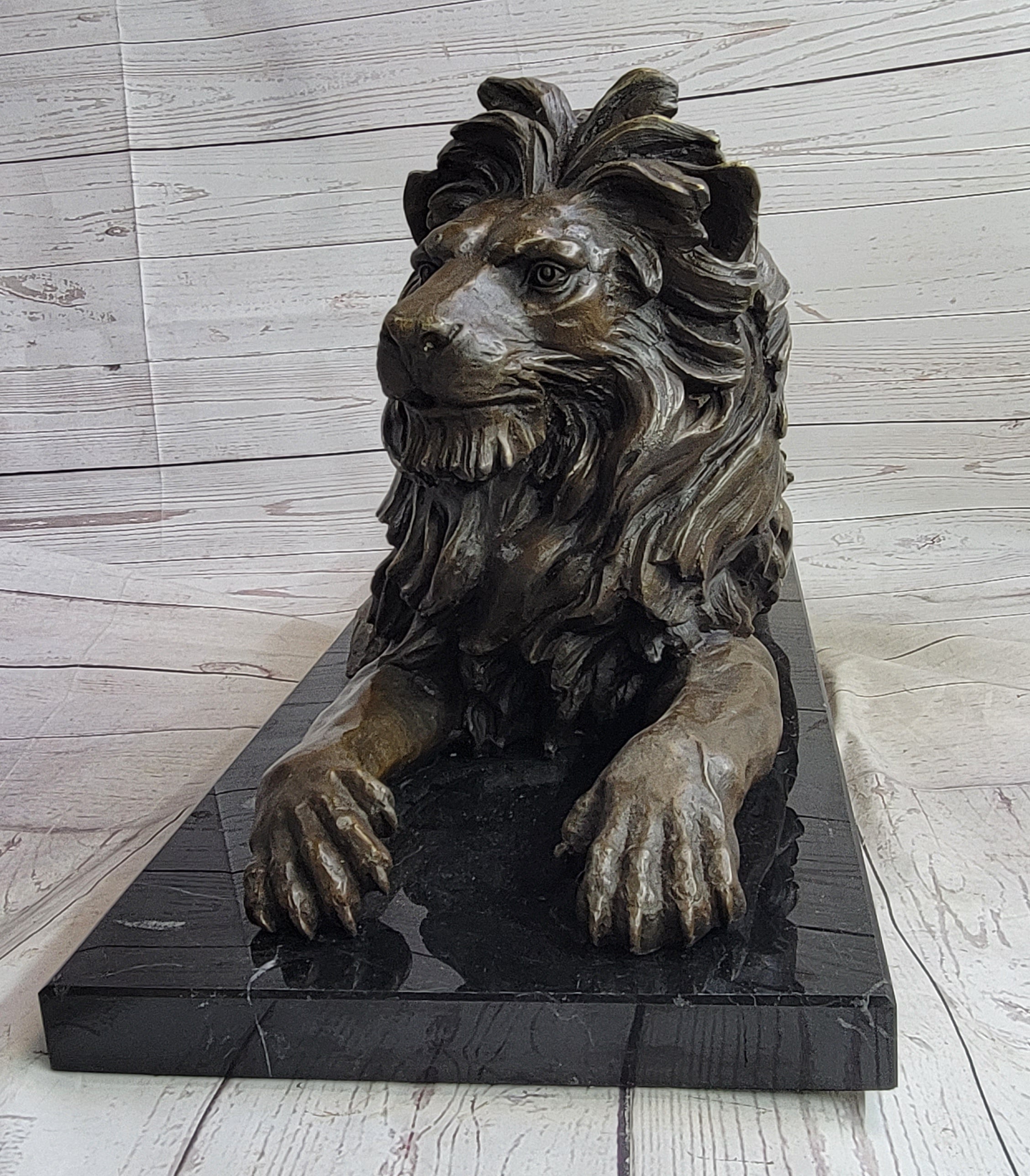 Antoine Barye Hot Cast Bronze Guardian Lion on Marble Base