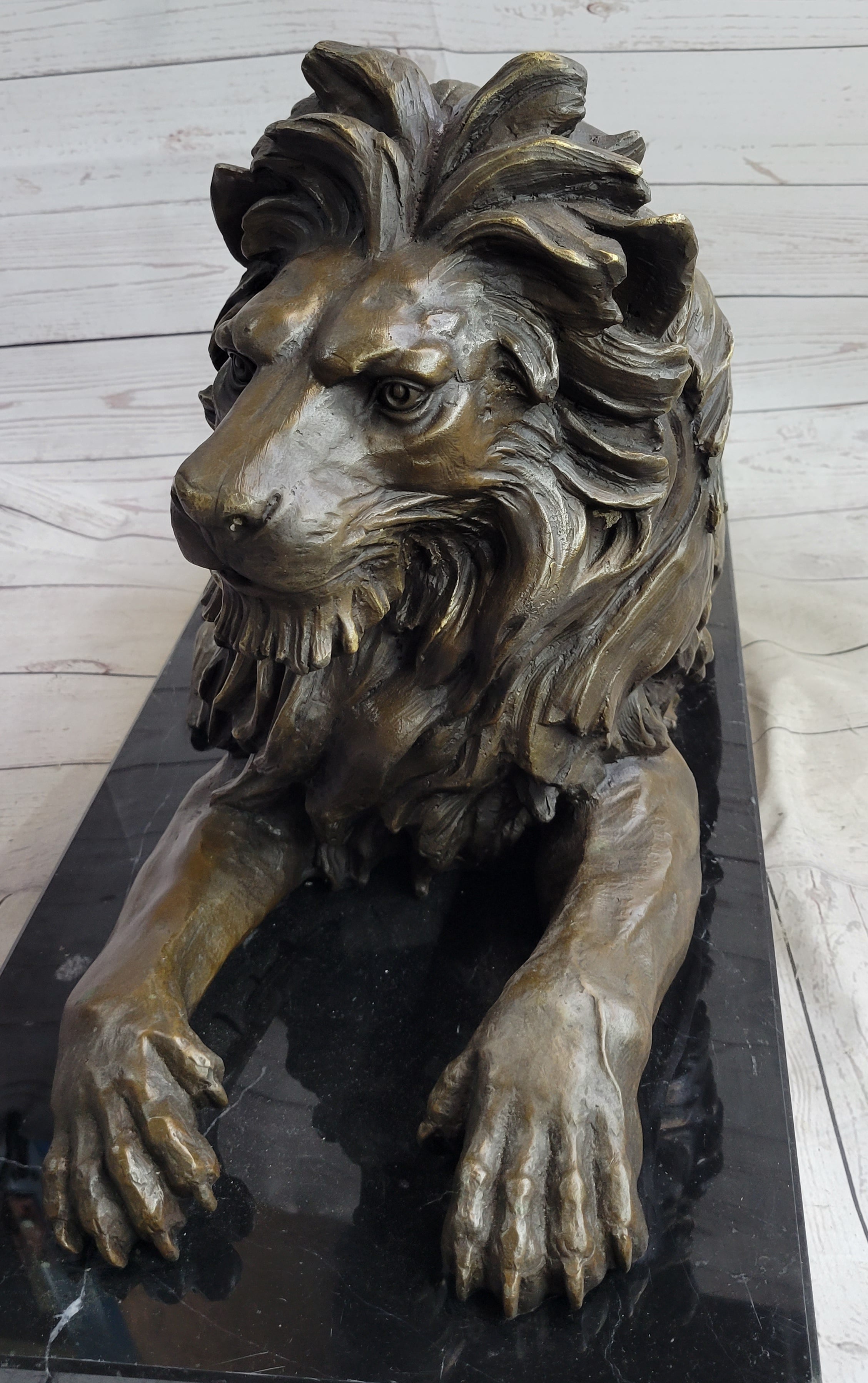 Antoine Barye Hot Cast Bronze Guardian Lion on Marble Base