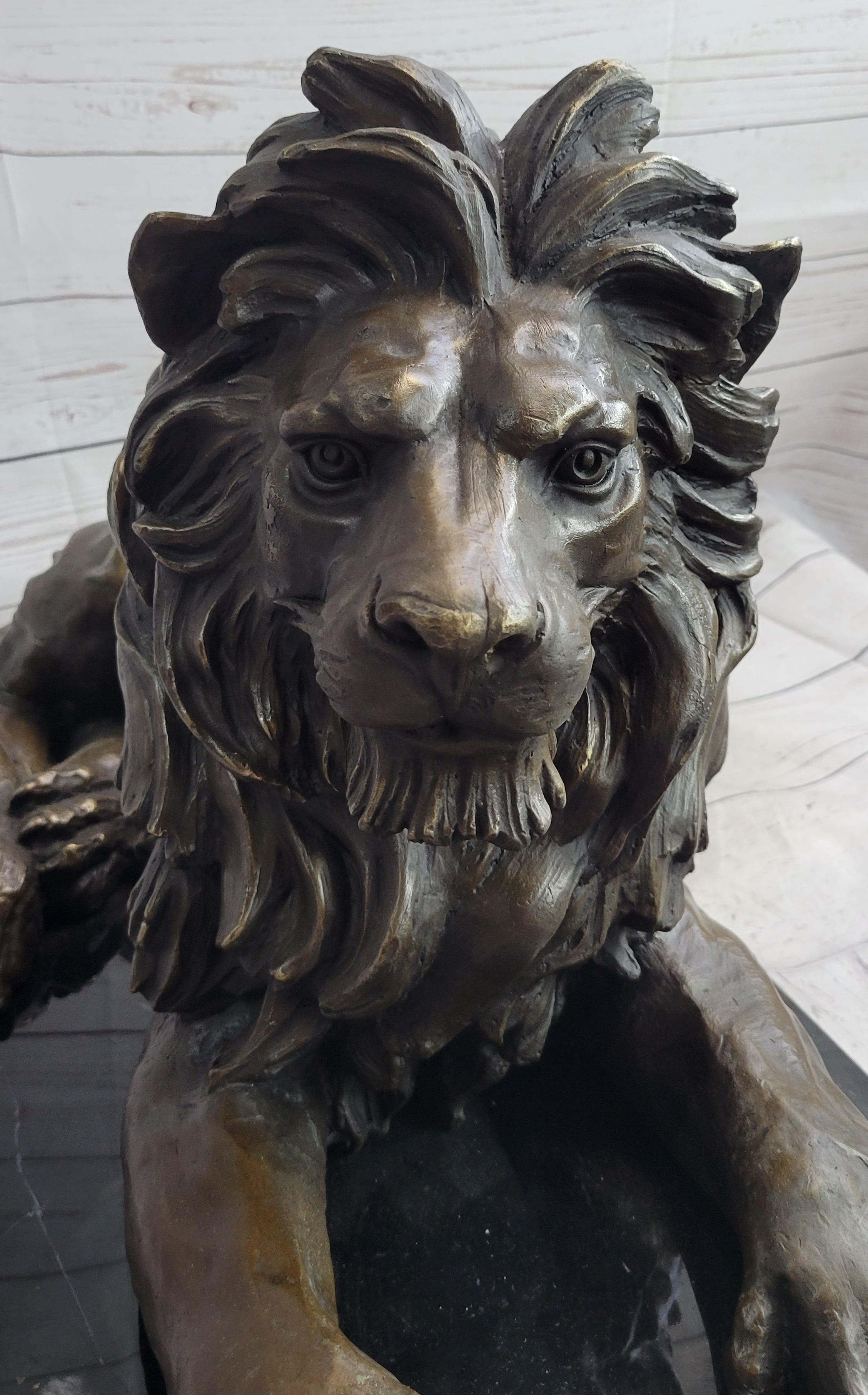 Antoine Barye Hot Cast Bronze Guardian Lion on Marble Base