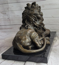 Antoine Barye Hot Cast Bronze Guardian Lion on Marble Base
