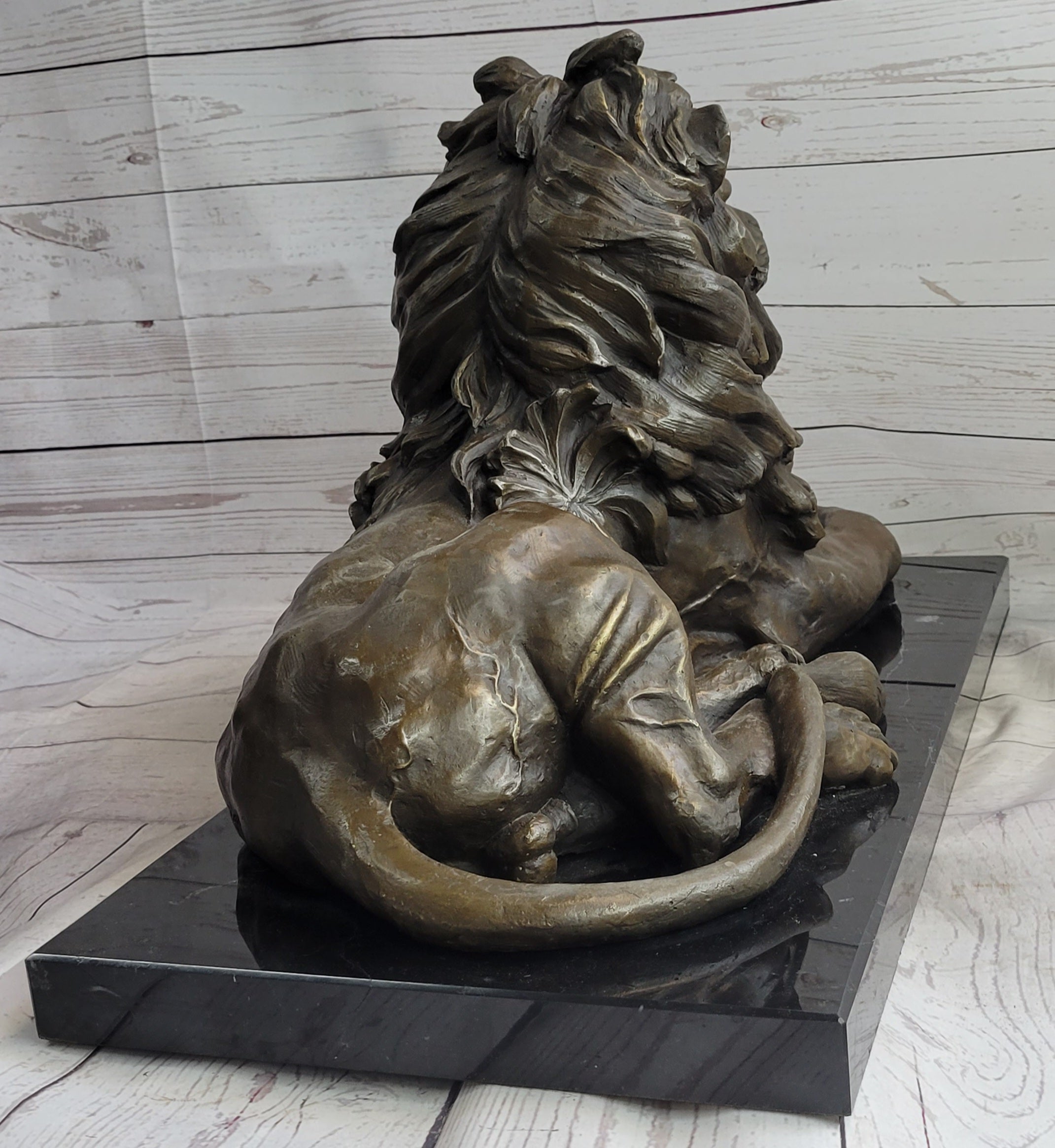 Antoine Barye Hot Cast Bronze Guardian Lion on Marble Base