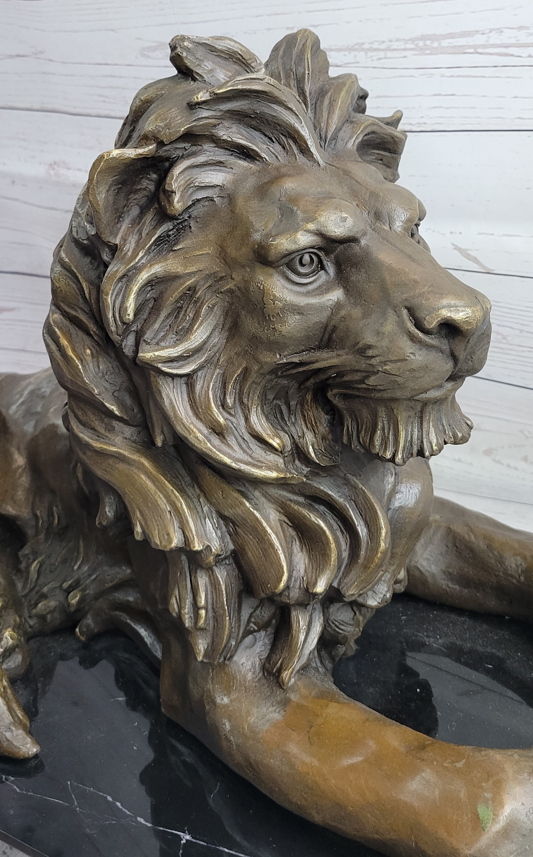 Antoine Barye Hot Cast Bronze Guardian Lion on Marble Base