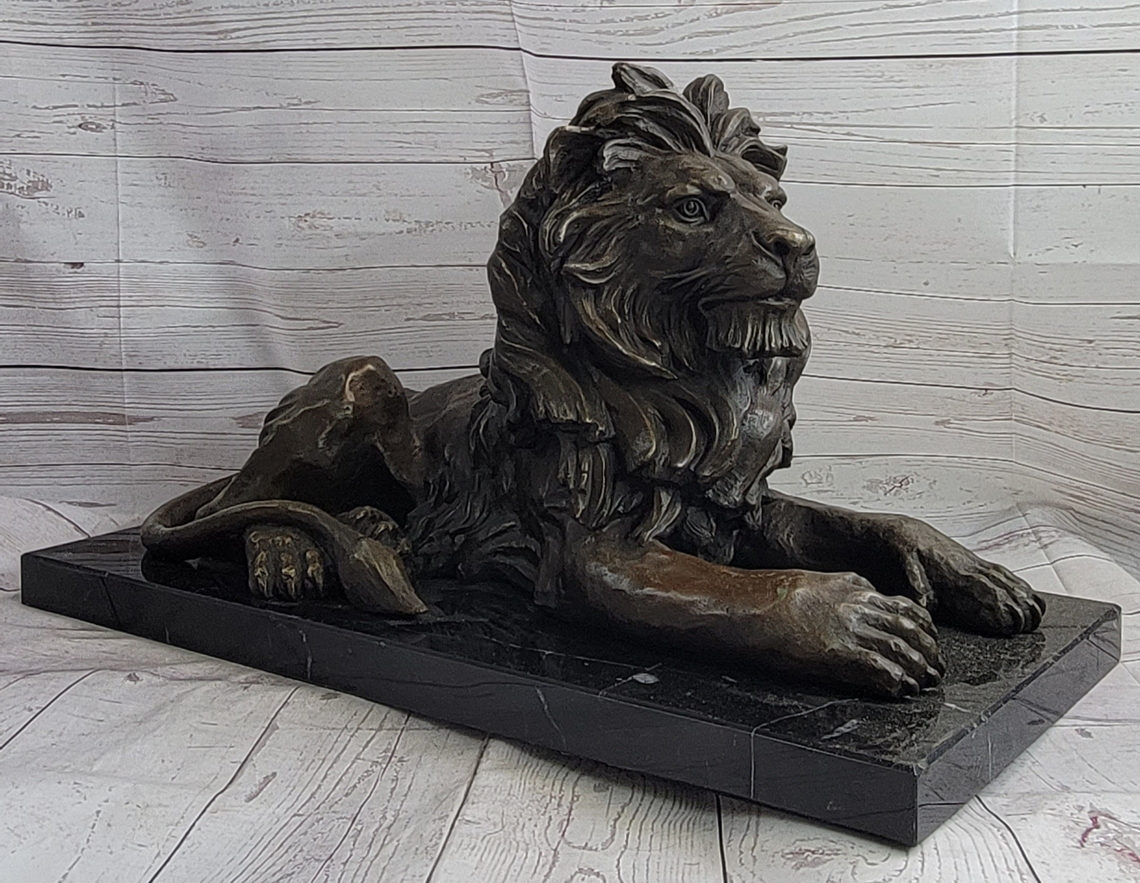 Antoine Barye Hot Cast Bronze Guardian Lion on Marble Base
