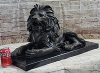Bronze Guardian Lion on Marble Base after Antoine Barye
