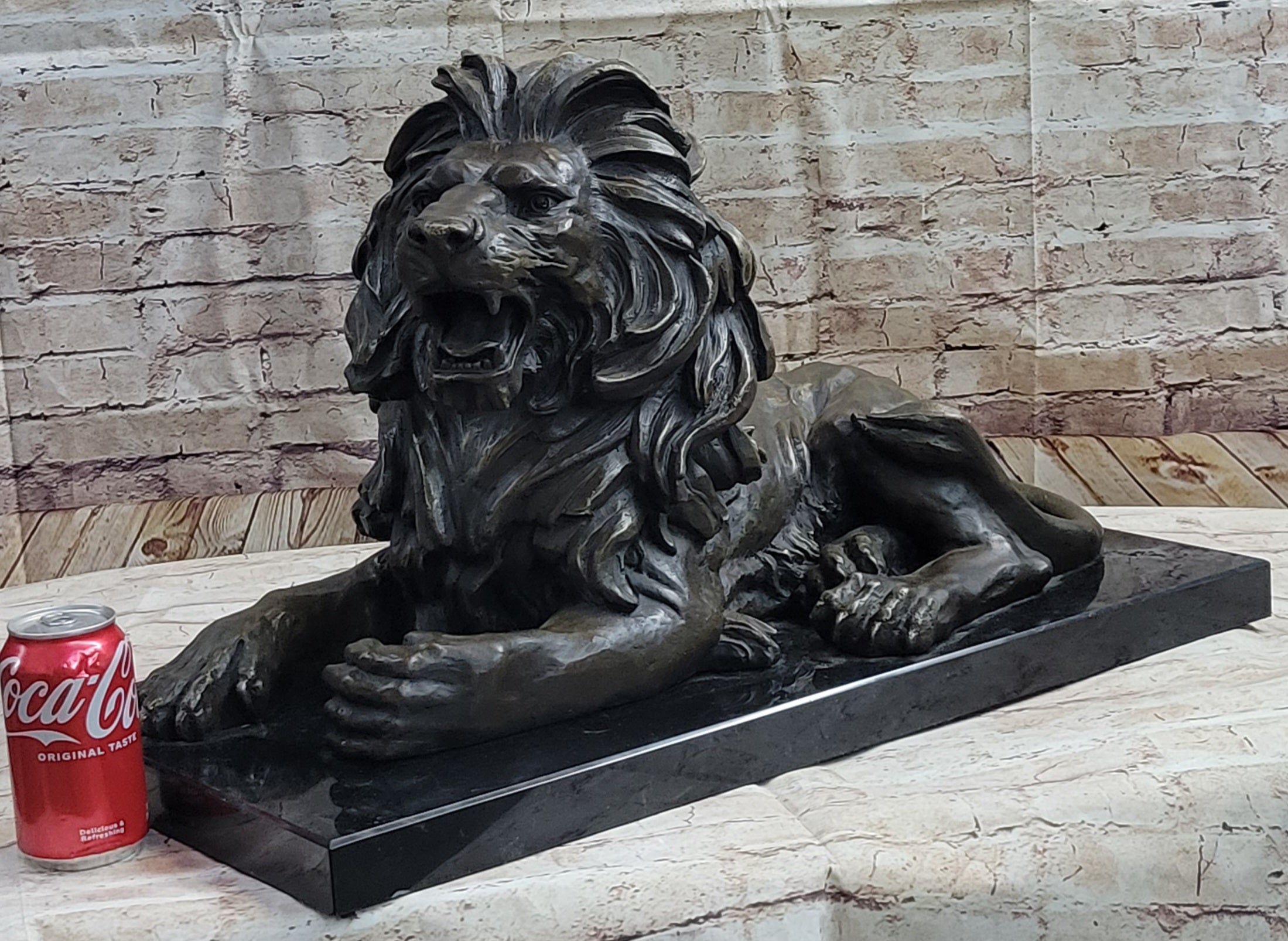 Bronze Guardian Lion on Marble Base after Antoine Barye