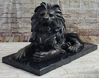 Bronze Guardian Lion on Marble Base after Antoine Barye