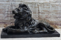 Bronze Guardian Lion on Marble Base after Antoine Barye