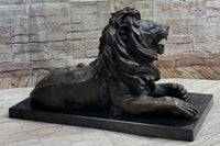 Bronze Guardian Lion on Marble Base after Antoine Barye