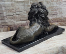 Bronze Guardian Lion on Marble Base after Antoine Barye